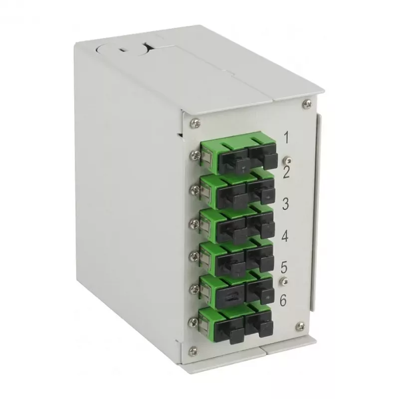 EFB DIN Rail Box OS2 G652D 12xSC/APC Pigtail Offset 6x SC/APC Duplex Coupler
