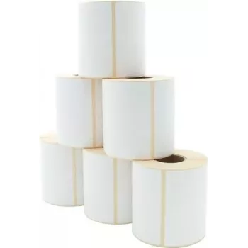 ARTDEV Termootses otsetrükis siltide rull 101,6 x 101,6 mm, 110 mm välisläbimõõt, 40 mm südamik, 480 silti rullis, valge, püsiv liim