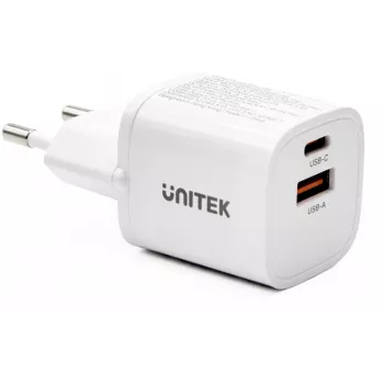 UNITEK 33W USB-A USB-C seinadapter valge