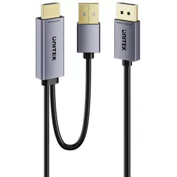 UNITEK HDMI to DisplayPort 4K kaabel USB-A toitega, 1,8 m, must