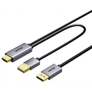 UNITEK HDMI to DisplayPort 4K kaabel USB-A toitega, 1,8 m, must