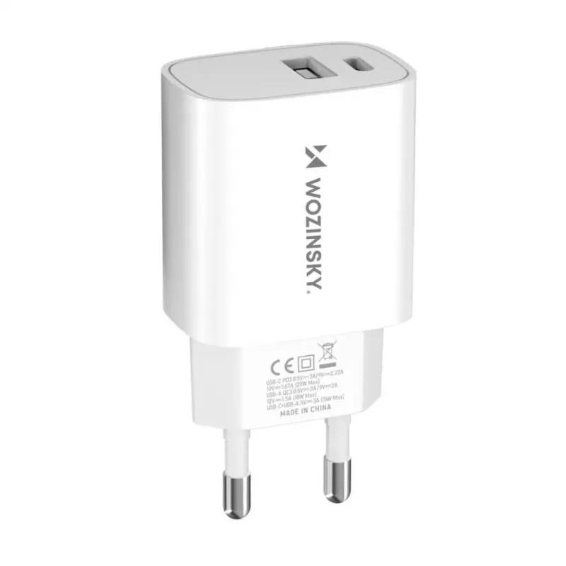 Wozinsky WGWCW 20W USB-A USB-C seinälaadija - valge
