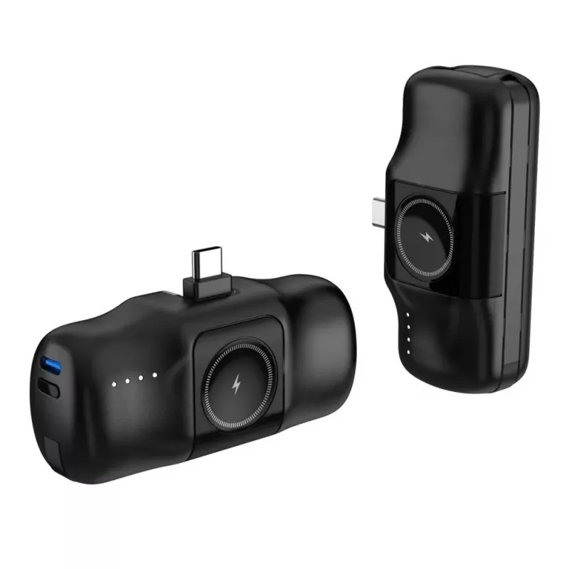 Mini Power Bank Wozinsky WF16-YCS 5000mAh 15W USB-C sisseehitatud USB-C kaabli ja Apple Watch laadijaga - Must