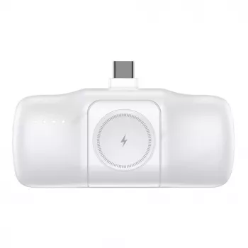 WOZINSKY WF16-YCS Mini Power Bank 5000mAh 15W USB-C sisseehitatud USB-C kaabli ja Apple Watch laadijaga - Valge