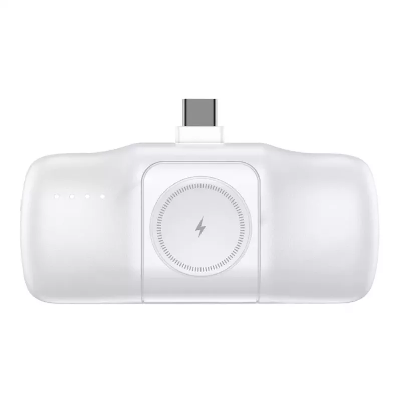 WOZINSKY WF16-YCS Mini Power Bank 5000mAh 15W USB-C sisseehitatud USB-C kaabli ja Apple Watch laadijaga - Valge