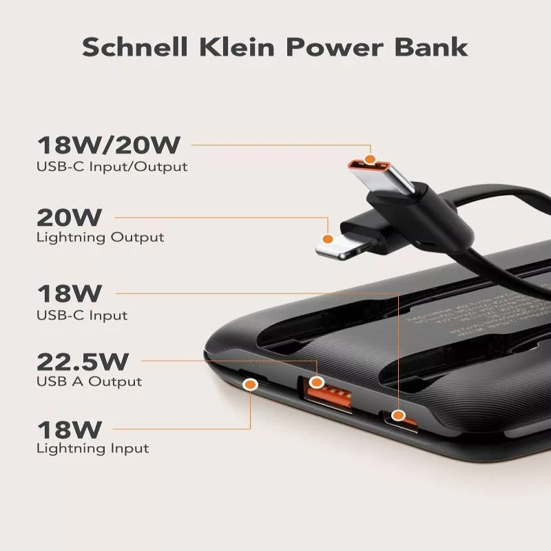 VEGER Powerbank C11 (W1170) PD QC3.0 22.5W 10000 mAh sisseehitatud USB-C ja Lightning kaablitega, must