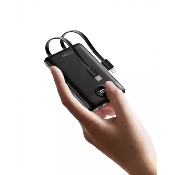 VEGER Powerbank C11 (W1170) PD QC3.0 22.5W 10000 mAh sisseehitatud USB-C ja Lightning kaablitega, must