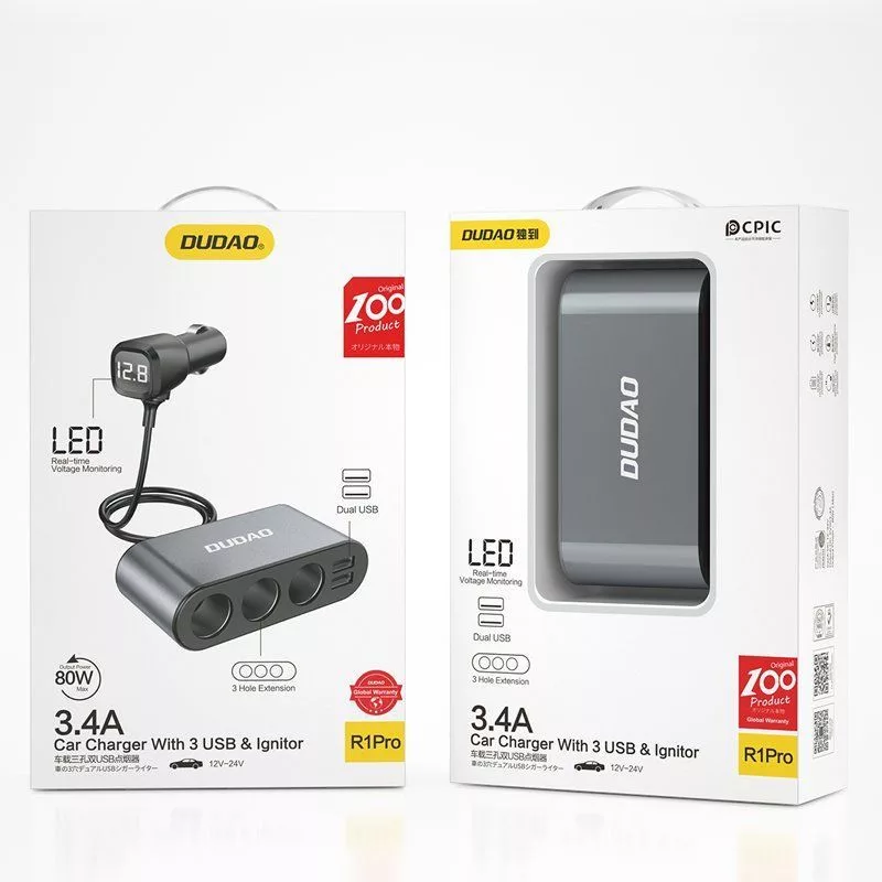 Dudao Auto laadija 2x USB / 3x sigaretisüütaja jagaja Must (R1Pro black)