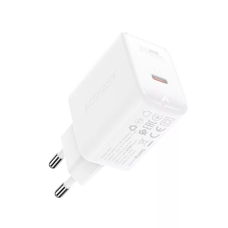 ACEFAST GaN USB-C laadija 30W PD QC 3.0 AFC FCP Valge (A21)
