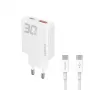 Dudao A30EU GaN 30W USB-C USB-A seinadapter koos USB-C–USB-C kaabliga 1m valge