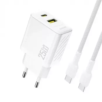 Dudao A26TCEU PD QC 25W GaN USB-A USB-C seinadapter USB-C kaabliga valge