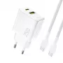 Dudao A26TCEU PD QC 25W GaN USB-A USB-C seinadapter USB-C kaabliga valge