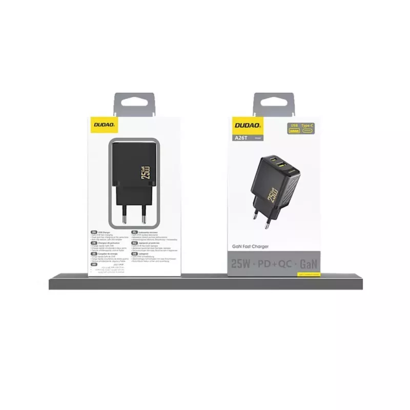 Dudao A26T GaN 25W USB-A, USB-C laadija - must