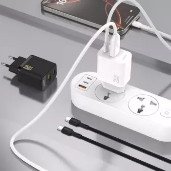 Dudao A26TCEU PD QC 25W GaN USB-A USB-C seinadapter USB-C kaabliga must