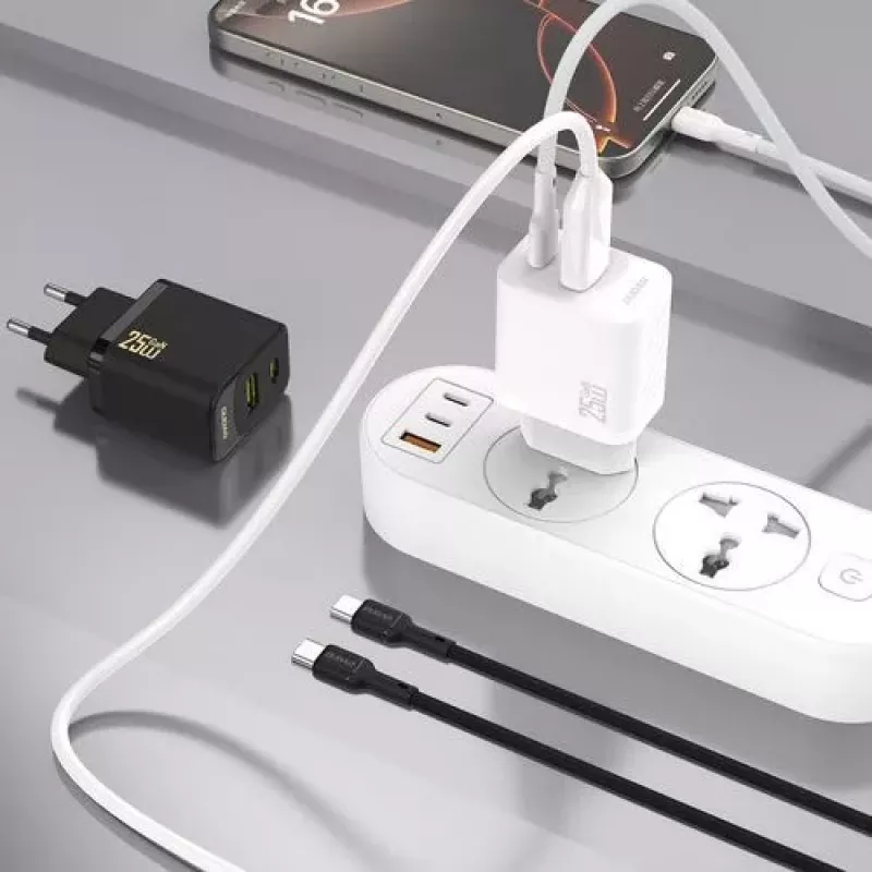 Dudao A26TCEU PD QC 25W GaN USB-A USB-C seinadapter USB-C kaabliga must