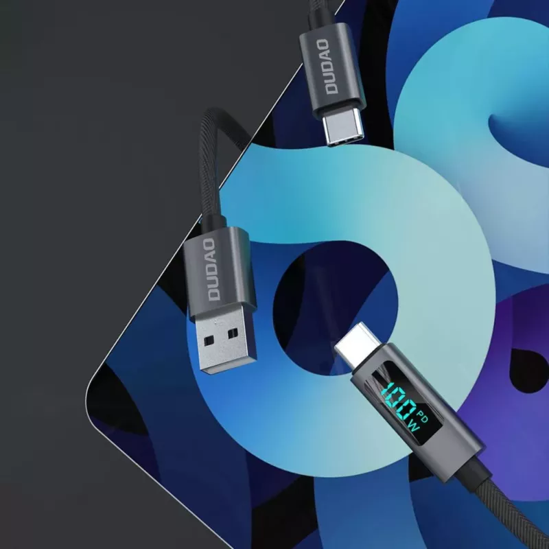 Dudao L7C USB-C to USB-C 100W kaabel LED-ekraaniga 1m - Must