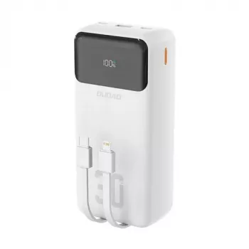 Dudao K15Max 30000mAh PD 22.5W Powerbank USB-C ja Lightning kaablitega Valge
