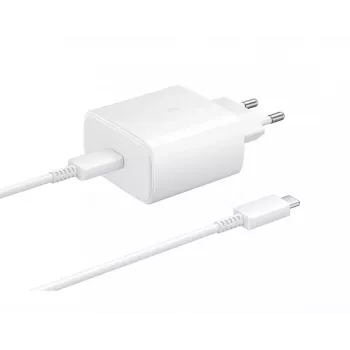 Samsung EP-TA845EWE + EP-DW767JWE 45W reisilaadija ja USB-C–USB-C andmekaabel valge (OOB hulgipakend)