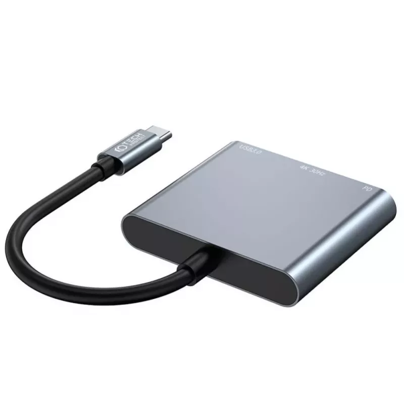 Tech-Protect V1 3in1 USB-C Hub Adapter - USB-A 3.0, USB-C PD 100W, HDMI 4K 30Hz - Grey