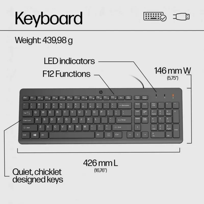 HP 150 juhtmega hiire ja klaviatuuri komplekt - must - QWERTY inglise USA paigutus
