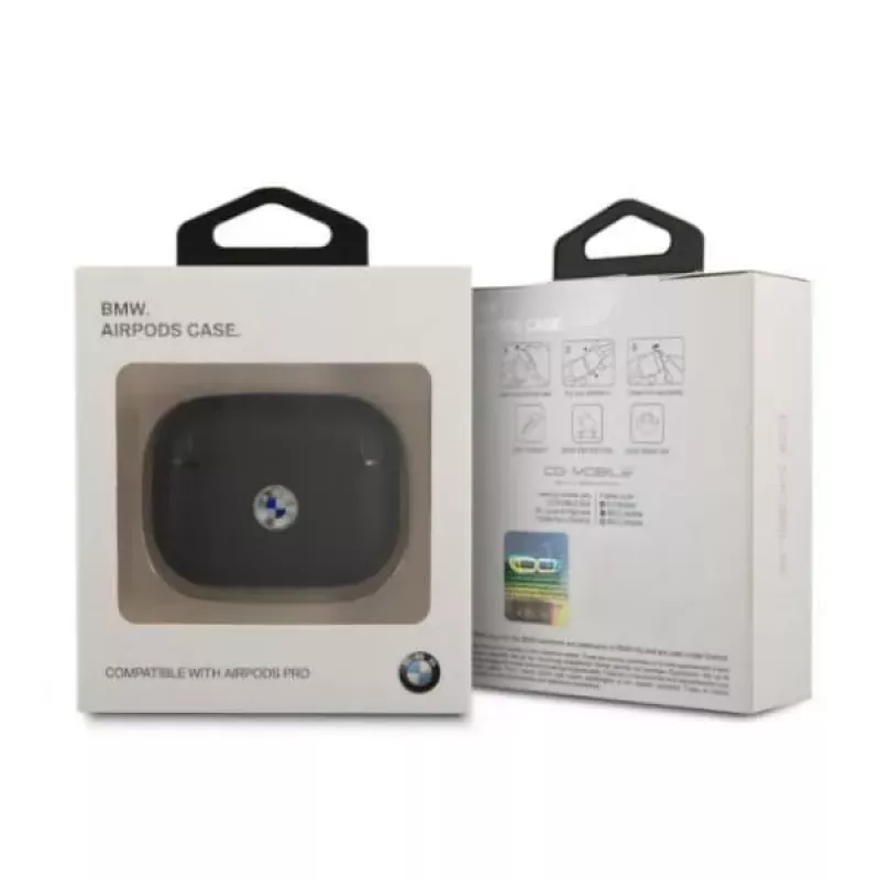 BMW AirPods Pro ümbris ehtsast nahast hõbedase logo ja musta värviga