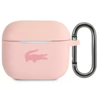 Lacoste Apple AirPods 3 vedelsilikoonist läikiva trükiga logoga ümbris roosa