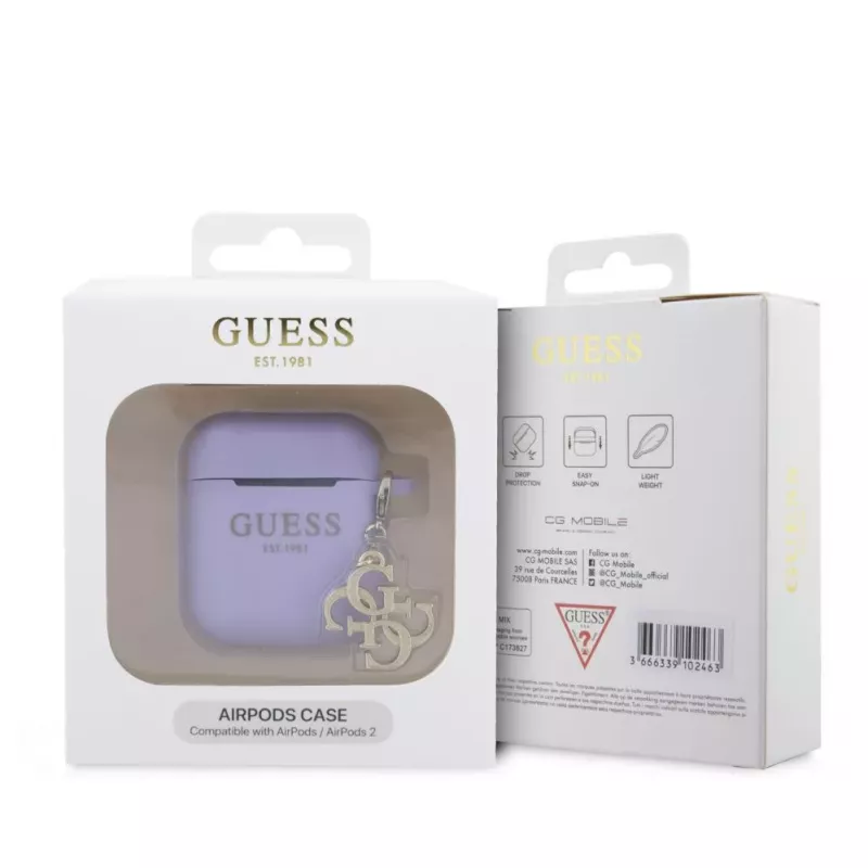 Guess Apple AirPods 1/2 Case Silicone Classic Logo Gold Charm Purple