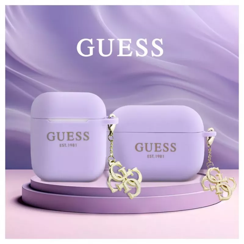 Guess Apple AirPods 1/2 Case Silicone Classic Logo Gold Charm Purple