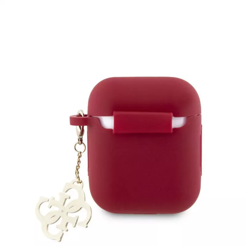 Guess Apple AirPods 1/2 ümbris silikoonist Classic Logo Gold koos 4G ripatsiga Magenta
