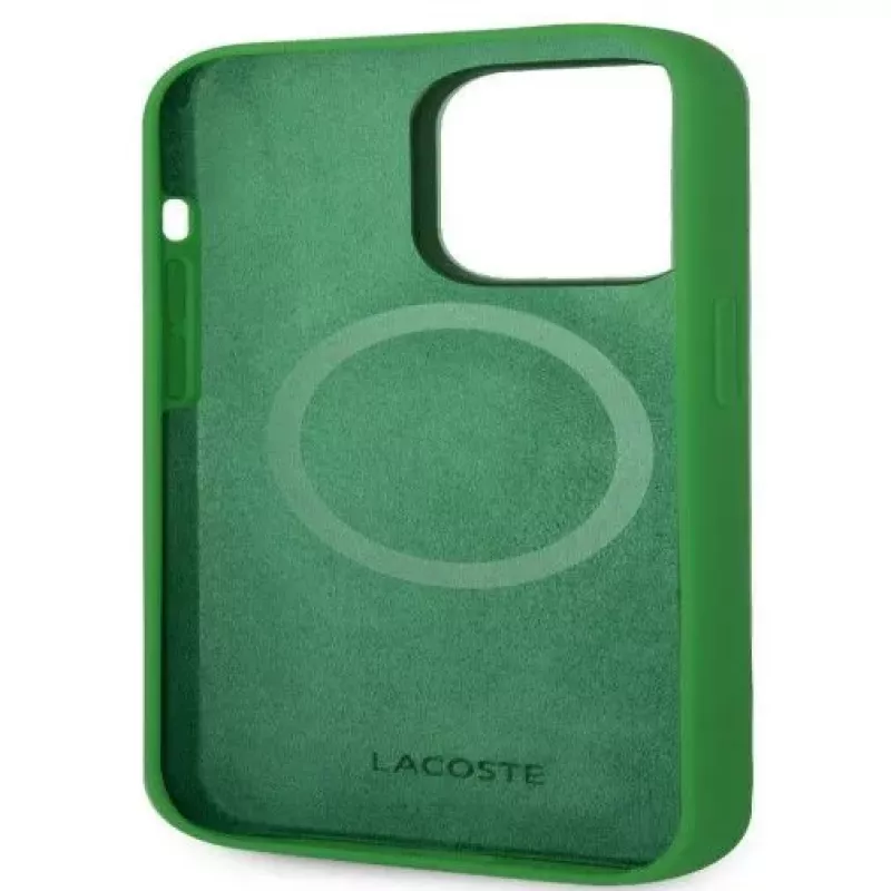 Lacoste Apple iPhone 15 6.1 Liquid Silicone Microfiber Croc Logo Magsafe Tagakaas Roheline