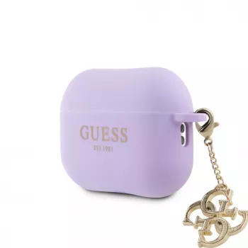 Guess Apple AirPods Pro 2 ümbris silikoonist Classic Logo Gold koos 4G ripatsiga lilla