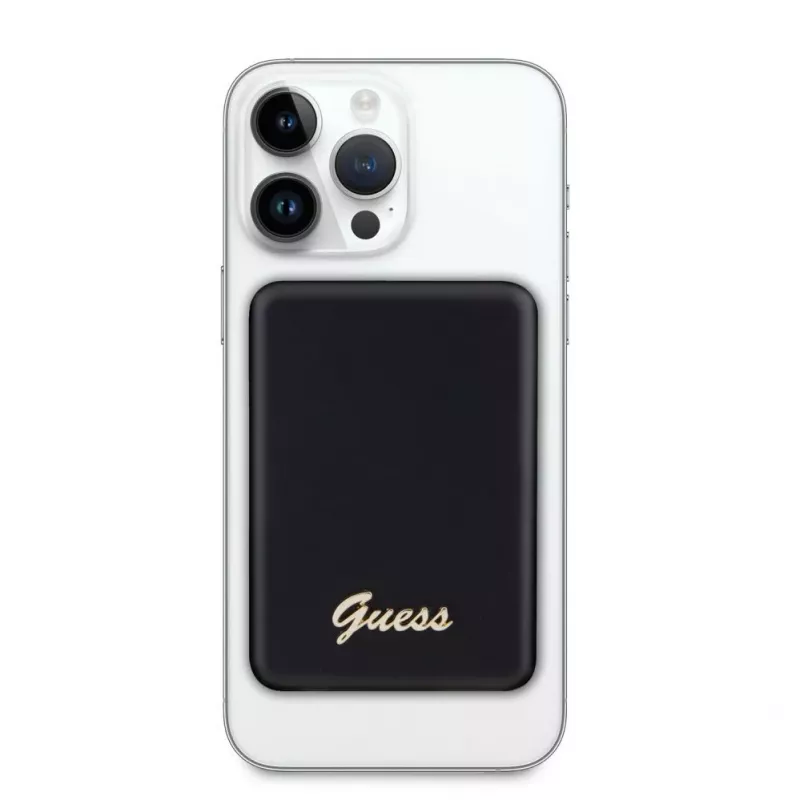 Guess Power Bank 5000mAh 15W MagSafe ja tavalaadimine metallist Script logoga must