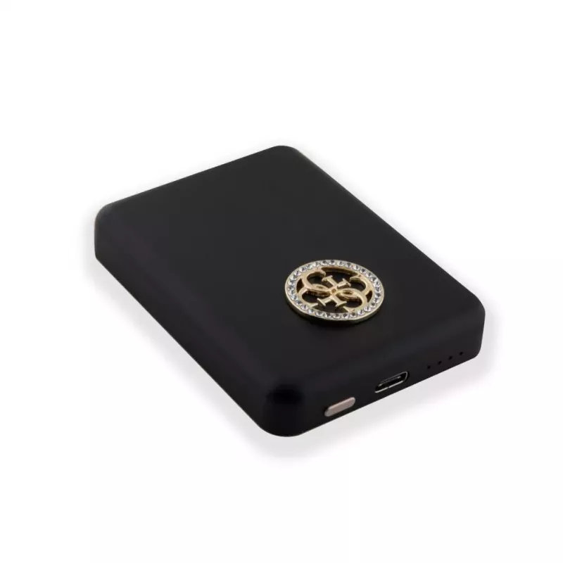 Guess Power Bank 5000mAh 15W MagSafe ja tavalaadimine strassitud 4G logoga must