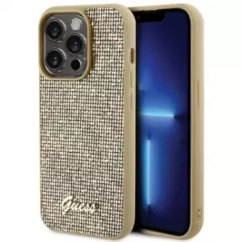 Guess Apple iPhone 15 Pro Max HC PU Disco Script Metal Gold Tagakaas
