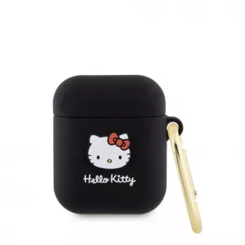 Hello Kitty vedelsilikoonist 3D Kitty pea logoga ümbris AirPods 1/2 jaoks, must