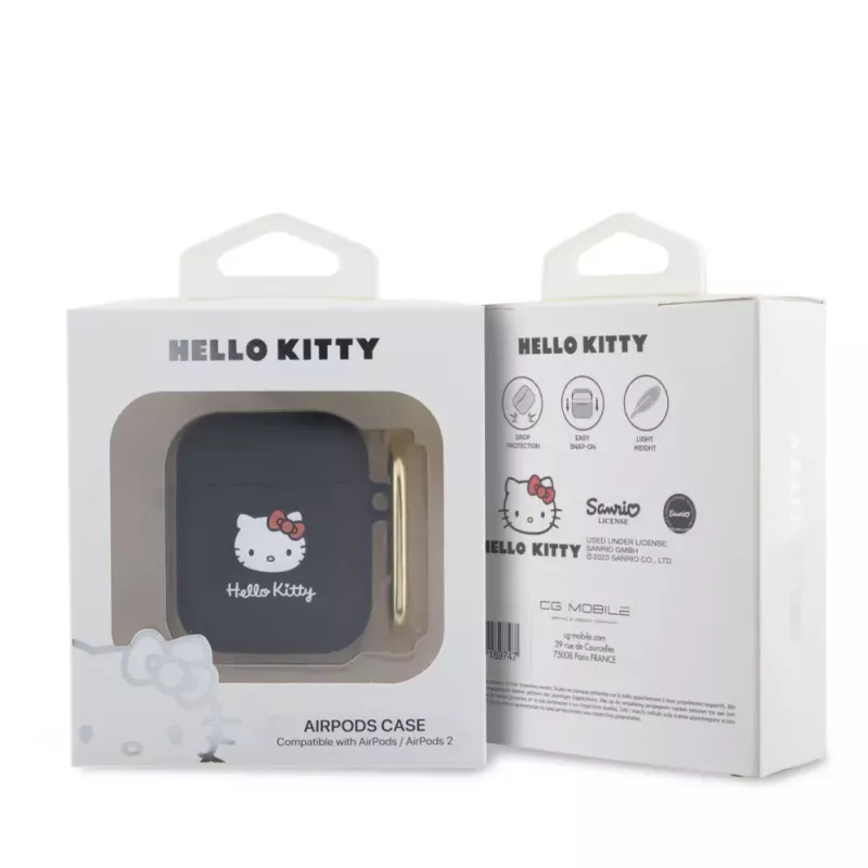 Hello Kitty vedelsilikoonist 3D Kitty pea logoga ümbris AirPods 1/2 jaoks, must