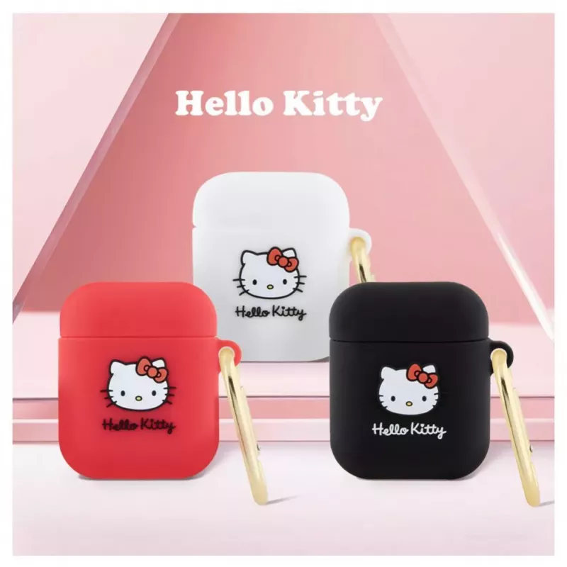 Hello Kitty vedelsilikoonist 3D Kitty pea logoga ümbris AirPods 1/2 jaoks, must