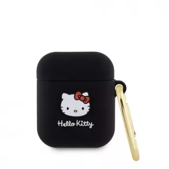 Hello Kitty vedelsilikoonist 3D Kitty pea logoga ümbris AirPods 1/2 jaoks, must