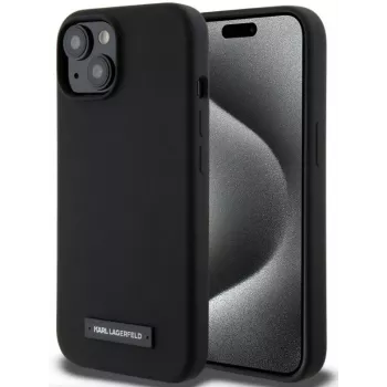 Karl Lagerfeld Apple iPhone 15 Liquid Silicone Plaque MagSafe Case Black