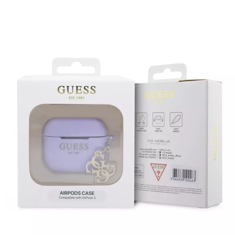 Guess AirPods 3 Case Silicone Classic Logo Gold with 4G Charm Purple