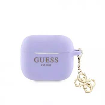 Guess AirPods 3 Case Silicone Classic Logo Gold with 4G Charm Purple