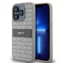 DKNY PU Nahk Korduvmustriga Toonitud Triipudega Ümbris iPhone 15 Pro jaoks, Beež