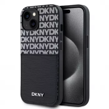DKNY PU Leather Repeat Pattern Card Pocket Case for iPhone 14 Black