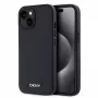 DKNY PU Leather Silver Metal Logo Magsafe Case for iPhone 15 Black