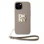 DKNY Apple DKNY PU Nahk Stack Logo Randmepaela Korpus iPhone 15-le, Beež