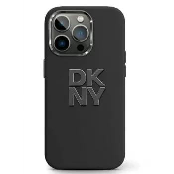 DKNY Apple iPhone 15 kõva kate vedelsilikoonist metalllogoga must