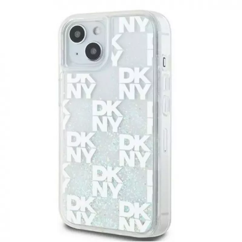 DKNY Apple iPhone 15 kõva ümbris Liquid Glitter Multilogo Valge