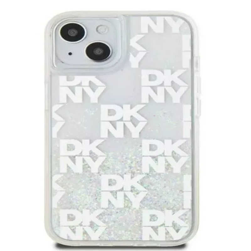DKNY Apple iPhone 15 kõva ümbris Liquid Glitter Multilogo Valge