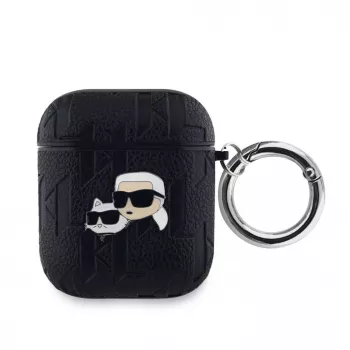 Karl Lagerfeld PU reljeefsete Karl ja Choupette peadega ümbris AirPods 1/2 jaoks, must