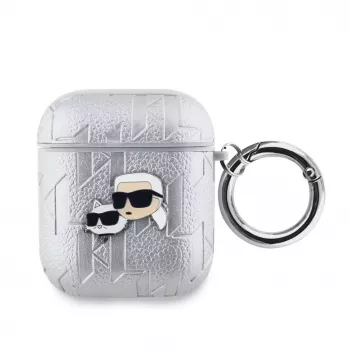 Karl Lagerfeld PU reljeefsete Karl ja Choupette peadega ümbris AirPods 1/2 jaoks, hõbedane